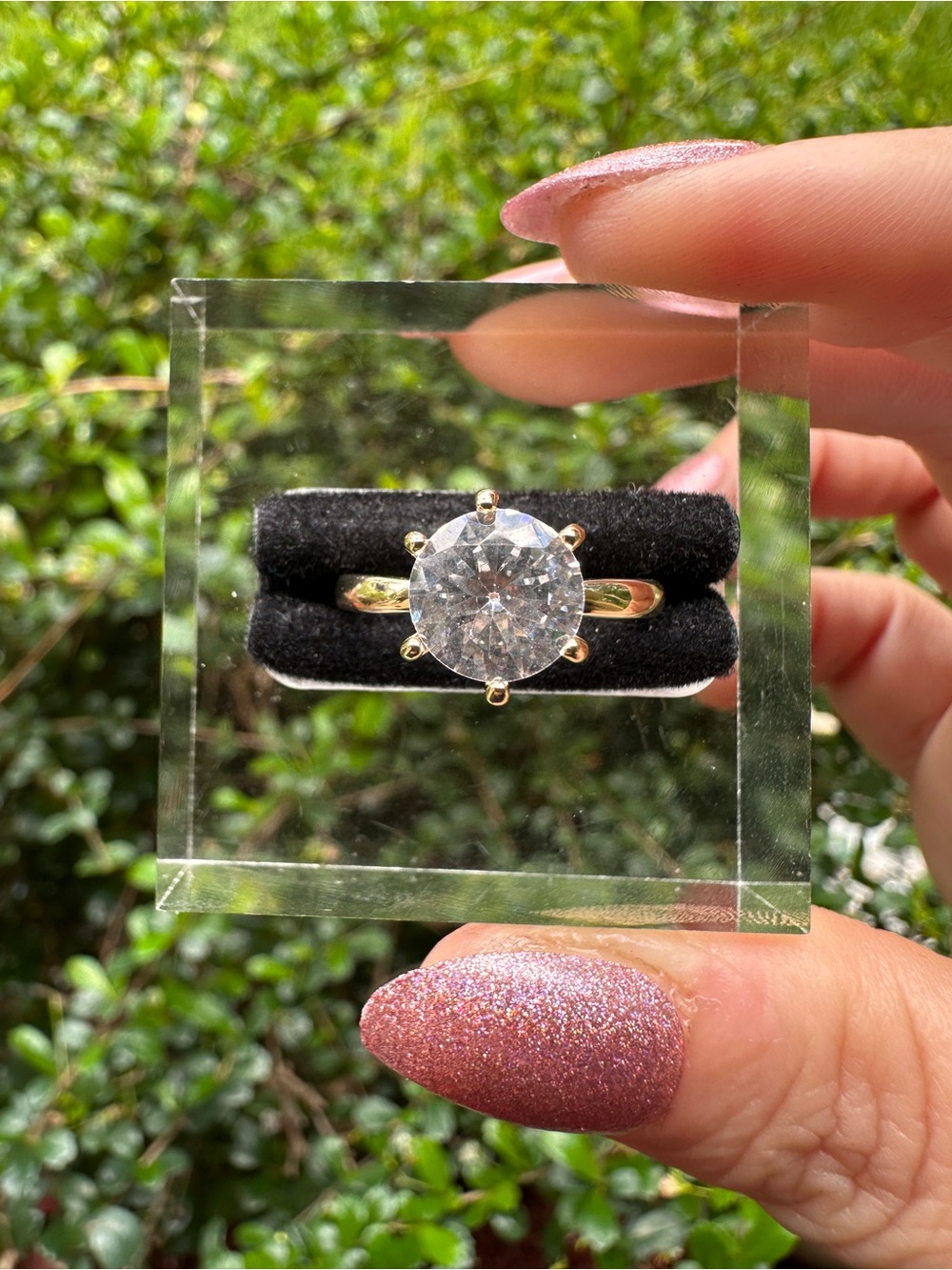 Gold-Tone Solitaire Crystal Ring in Clear
